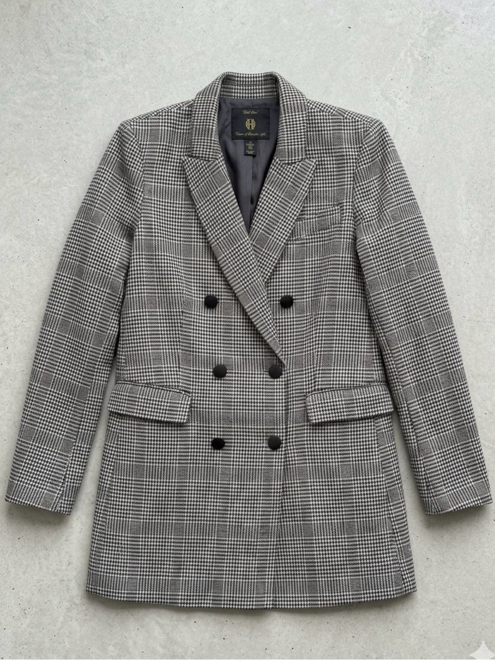 House of Harlow 1960 Houndstooth Double-Breasted Blazer Jacket Wool Blend S Long